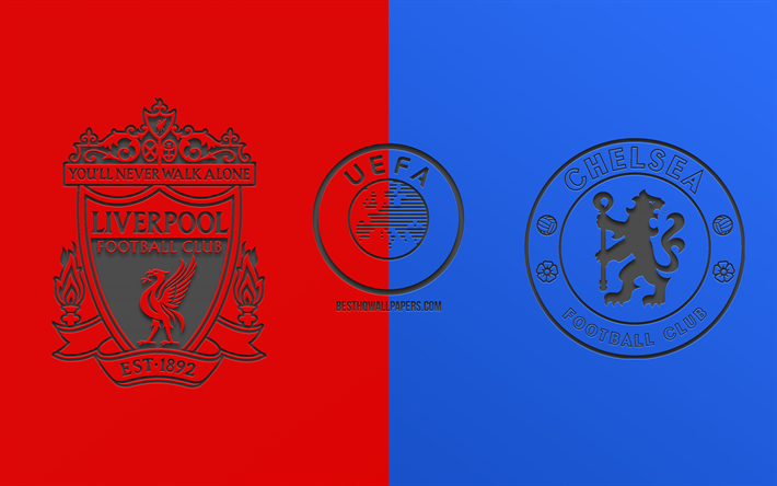 Liverpool vs Chelsea, 2019 UEFA Super Cup, materiale promozionale, partita di calcio, finale di UEFA, il logo del team, la UEFA logo, Liverpool FC, Chelsea FC