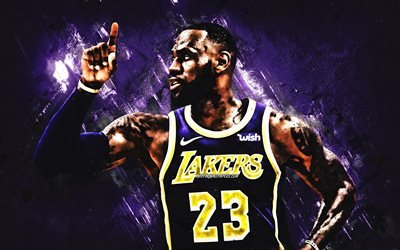 LeBron James, American basketball player, Los Angeles Lakers, NBA, USA, purple stone background, basketball