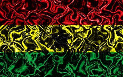 4k, Bandiera del Ghana, astratto fumo, Africa, simboli nazionali, Ghana, bandiera, 3D, arte, Ghana 3D, creativo, paesi di Africa
