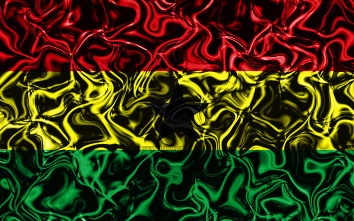 4k, Flag of Ghana, abstract smoke, Africa, national symbols, Ghanaian flag, 3D art, Ghana 3D flag, creative, African countries, Ghana