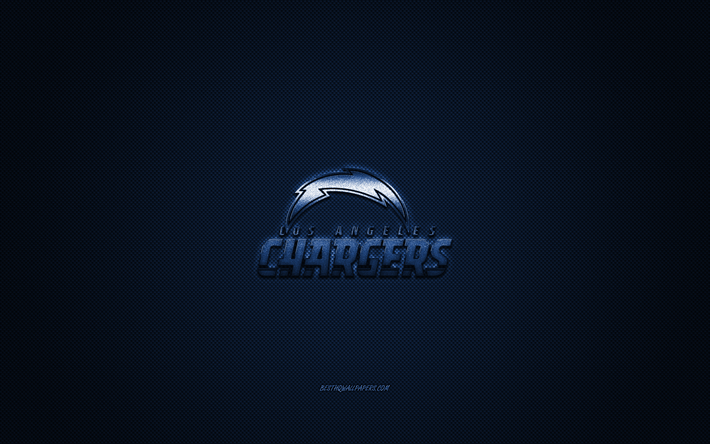 Los Angeles Chargers, American football club, NFL, blue logo, blue carbon fiber background, american football, Los Angeles, California, USA, National Football League, Los Angeles Chargers logo