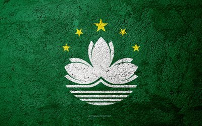 Bandiera di Macao, cemento texture di pietra, sfondo, Macao, bandiera, Asia, flag su pietra