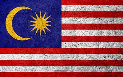 Bandera de Malasia, de hormig&#243;n de textura, de piedra de fondo, de la bandera de Malasia, Asia, Malasia, las banderas de la piedra en