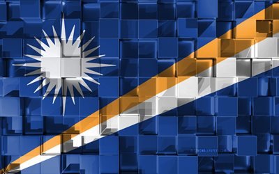 Flag of Marshall Islands, 3d flag, 3d cubes texture, Flags of Oceania countries, 3d art, Marshall Islands, Oceania, 3d texture, Marshall Islands flag