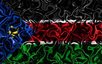 4k, Bandiera del Sud Sudan, astratto fumo, Africa, simboli nazionali, il Sud Sudan, bandiera, 3D, arte, Sud Sudan 3D, creativo, i paesi Africani, Sud Sudan