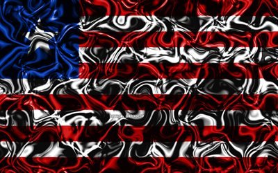 4k, Flag of Liberia, abstract smoke, Africa, national symbols, Liberian flag, 3D art, Liberia 3D flag, creative, African countries, Liberia