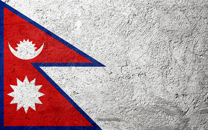 Flaggan i Nepal, konkret struktur, sten bakgrund, Nepals flagga, Asien, Nepal, flaggor p&#229; sten