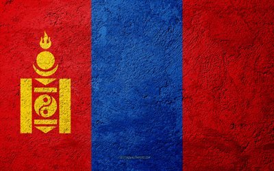 Bandiera della Mongolia, cemento texture di pietra, sfondo, bandiera Mongolia, Asia, Mongolia, il flag su pietra