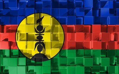 Flag of New Caledonia, 3d flag, 3d cubes texture, Flags of Oceania countries, 3d art, New Caledonia, Oceania, 3d texture, New Caledonia flag
