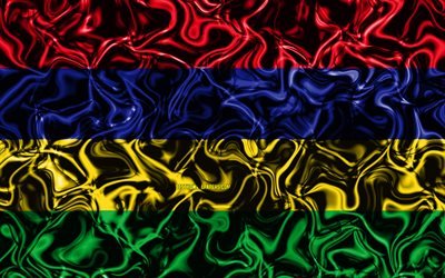 4k, Flag of Mauritius, abstract smoke, Africa, national symbols, Mauritius flag, 3D art, Mauritius 3D flag, creative, African countries, Mauritius