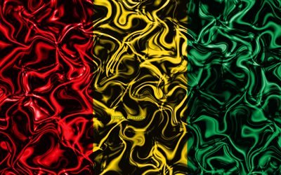 4k, la Bandera de Guinea, resumen de humo, de &#193;frica, de los s&#237;mbolos nacionales, los Guineanos de la bandera, arte 3D, Guinea 3D de la bandera, creativo, los pa&#237;ses Africanos de Guinea