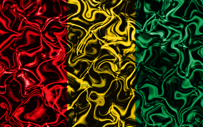 4k, Flag of Guinea, abstract smoke, Africa, national symbols, Guinean flag, 3D art, Guinea 3D flag, creative, African countries, Guinea