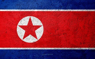 Flag of North Korea, concrete texture, stone background, North Korea flag, Asia, North Korea, flags on stone