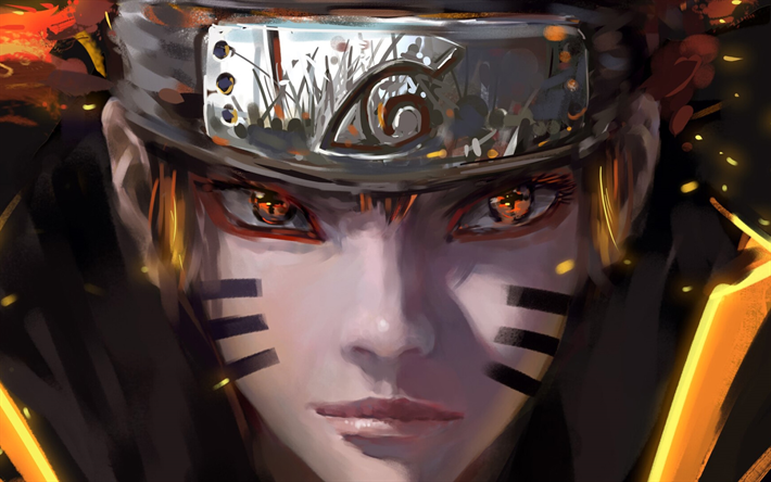 Naruto Uzumaki, fogo, close-up, Os personagens de Naruto, mangá, samurai, obras de arte, Naruto