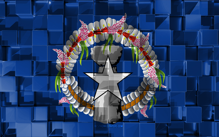 Lippu Pohjois-Mariaanit, 3d-lippu, 3d kuutiot rakenne, Liput Oseania maissa, 3d art, Pohjois-Mariaanit, Oseania, 3d-rakenne, Pohjois-Mariaanit lippu