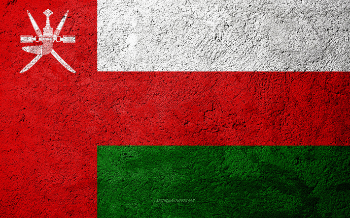Lippu Oman, betoni rakenne, kivi tausta, Oman lipun, Aasiassa, Oman, liput kivi