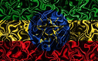 4k, Bandiera dell&#39;Etiopia, astratto fumo, Africa, simboli nazionali, Etiope, bandiera, 3D, arte, Etiopia 3D, creativo, paesi di Africa, Etiopia