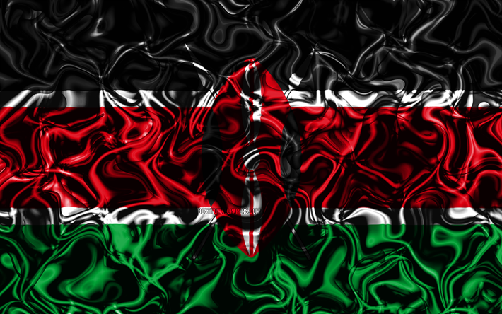 4k, Flag of Kenya, abstract smoke, Africa, national symbols, Kenyan flag, 3D art, Kenya 3D flag, creative, African countries, Kenya