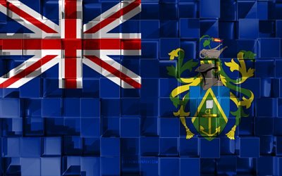 Flag of Pitcairn Islands, 3d flag, 3d cubes texture, Flags of Oceania countries, 3d art, Pitcairn Islands, Oceania, 3d texture, Pitcairn Islands flag