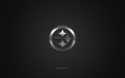 Pittsburgh Steelers, American football club, NFL, silver logo, gray carbon fiber background, american football, Pittsburgh, Pennsylvania, USA, National Football League, Pittsburgh Steelers logo