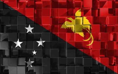 Flag of Papua New Guinea, 3d flag, 3d cubes texture, Flags of Oceania countries, 3d art, Papua New Guinea, Oceania, 3d texture, Papua New Guinea flag