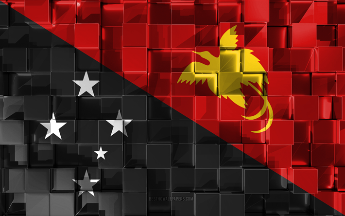 Flag of Papua New Guinea, 3d flag, 3d cubes texture, Flags of Oceania countries, 3d art, Papua New Guinea, Oceania, 3d texture, Papua New Guinea flag
