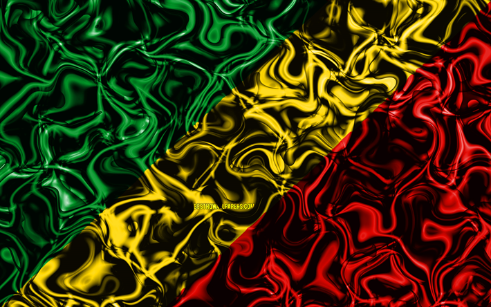 4k, Bandeira da Rep&#250;blica do Congo, resumo de fuma&#231;a, &#193;frica, s&#237;mbolos nacionais, Congo bandeira, Arte 3D, Congo 3D bandeira, criativo, Pa&#237;ses da &#225;frica, Congo