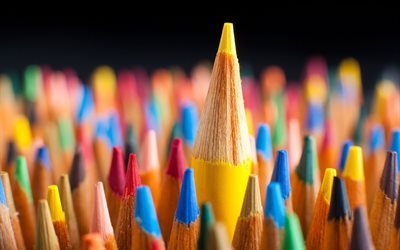 Colorful Pencils, Leadership concept, macro, business concepts, Be Leader, Pencils, 3D peoples, creative art, Leadership