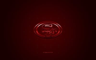 San Francisco 49ers, American football club, NFL, red logo, red carbon fiber background, american football, San Francisco, California, USA, National Football League, San Francisco 49ers logo