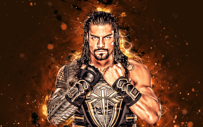 Roman Reigns, 4k, amerikkalainen painijat, WWE, paini, neon valot, Leati Joseph Anoai, painijat, Roman Reigns 4K