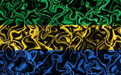 4k, Flag of Gabon, abstract smoke, Africa, national symbols, Gabonese flag, 3D art, Gabon 3D flag, creative, African countries, Gabon