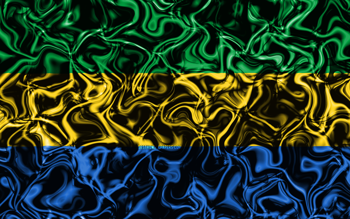 4k, Lippu, finland, abstrakti savun, Afrikka, kansalliset symbolit, Gabonin lippu, 3D art, Gabon 3D flag, luova, Afrikan maissa, Gabon