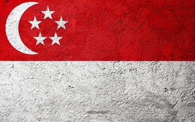 Bandiera di Singapore, cemento texture di pietra, sfondo, bandiera di Singapore, Asia, Singapore bandiere in pietra