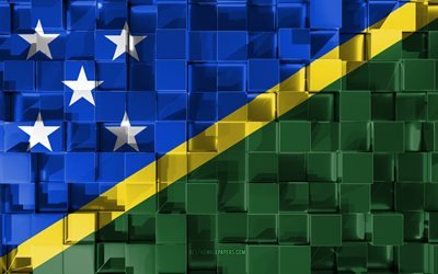 Flag of Solomon Islands, 3d flag, 3d cubes texture, Flags of Oceania countries, 3d art, Solomon Islands, Oceania, 3d texture, Solomon Islands flag