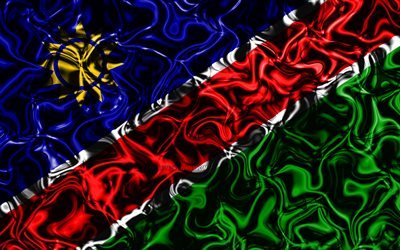 4k, Flag of Namibia, abstract smoke, Africa, national symbols, Namibian flag, 3D art, Namibia 3D flag, creative, African countries, Namibia