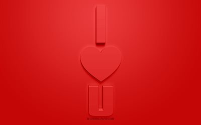 U, 3d aşk kavramları, kırmızı arka plan, 3d harfleri Seviyorum, Seni, kırmızı aşk arka plan Seviyorum