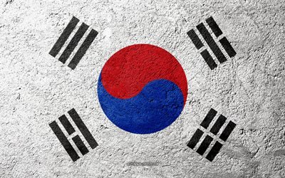 G&#252;ney Kore, beton doku, taş, arka plan, G&#252;ney Kore bayrak bayrak, Asya, taş bayraklar