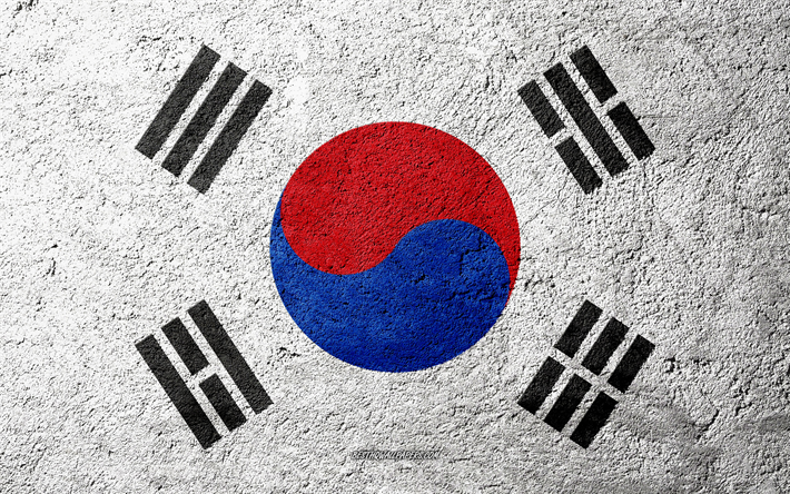 Lipun Etel&#228;-Korea, betoni rakenne, kivi tausta, Etel&#228;-Korean lippu, Aasiassa, Etel&#228;-Korea, liput kivi