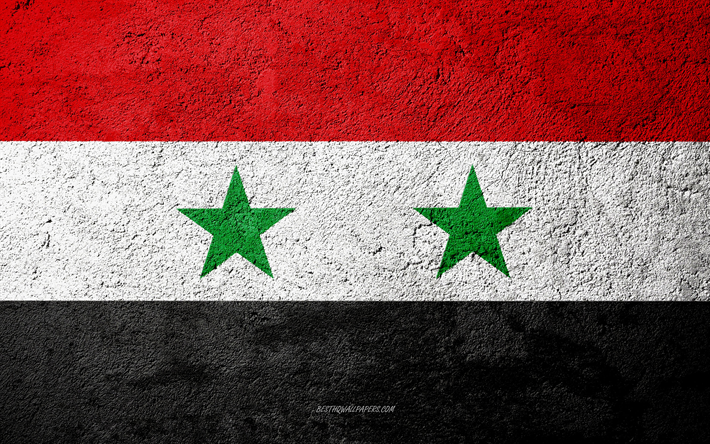 旗のシリア, コンクリートの質感, 石背景, シリア国旗, アジア, シリア, 旗石