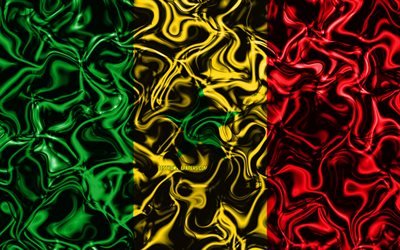 4k, フラグのセネガル, 抽象煙, アフリカ, 国立記号, セネガルのフラグ, 3Dアート, セネガルの3Dフラグ, 創造, アフリカ諸国, セネガル