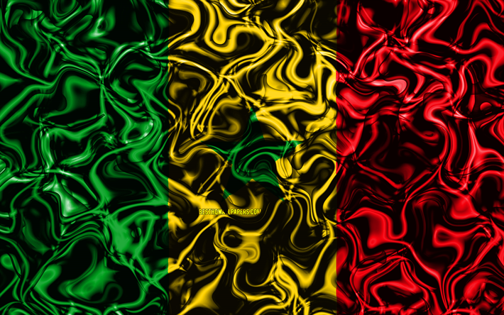 4k, Bandiera del Senegal, astratto fumo, Africa, simboli nazionali, Senegalese, bandiera, 3D, arte, Senegal 3D, creativo, paesi di Africa, Senegal