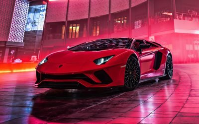 Lamborghini Aventador S, 4k, rua, supercarros, 2019 carros, vermelho Aventador, carros italianos, Lamborghini