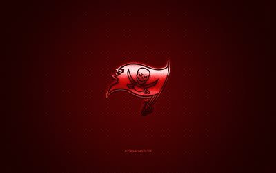 Tampa Bay Buccaneers, Americano futebol clube, NFL, logo vermelho, vermelho de fibra de carbono de fundo, futebol americano, Tampa, Fl&#243;rida, EUA, A Liga Nacional De Futebol, Tampa Bay Buccaneers logotipo