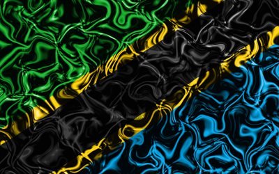 4k, Flag of Tanzania, abstract smoke, Africa, national symbols, Tanzanian flag, 3D art, Tanzania 3D flag, creative, African countries, Tanzania