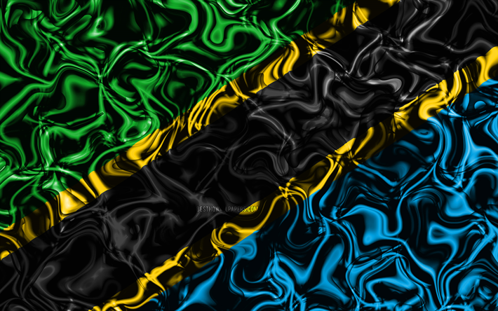 4k, Flaggan i Tanzania, sammanfattning r&#246;k, Afrika, nationella symboler, Tanzanias flagga, 3D-konst, Tanzania 3D-flagga, kreativa, Afrikanska l&#228;nder, Tanzania