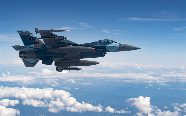General Dynamics F-16 Fighting Falcon, F-16, American fighter, USAF, US military aircraft, USA, fighter in the sky