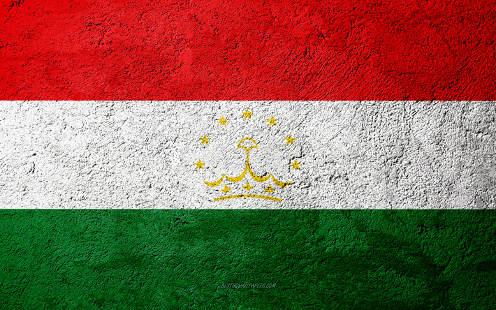 Flag of Tajikistan, concrete texture, stone background, Tajikistan flag, Asia, Tajikistan, flags on stone