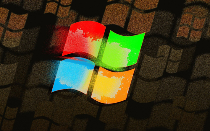 Microsoft sable logo, fond brun, cr&#233;atif, marques, logo de Microsoft, Microsoft