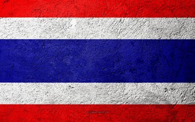 Tayland, beton doku, taş arka plan bayrağı, Tayland bayrağı, Asya, taş bayraklar