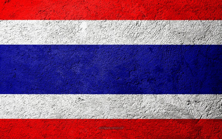 flagge von thailand -, beton-textur -, stein-hintergrund, thailand flagge, asien, thailand, flaggen auf stein